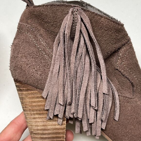 Steve Madden Ohio Brown Suede Boots Women 7.5 Zip Leather Fringe Ankle Booties - Picture 10 of 11